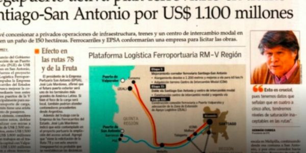 Megapuerto activa plan ferroviario en tramo Santiago-San Antonio por US$ 1.100 millones