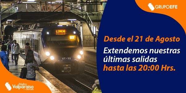 Metro Valparaíso extiende horario de servicio desde este viernes 21 de agosto