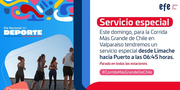 Atención corredores: EFE se suma al Día del Deporte con tren especial para llegar a la Corrida más grande de Chile